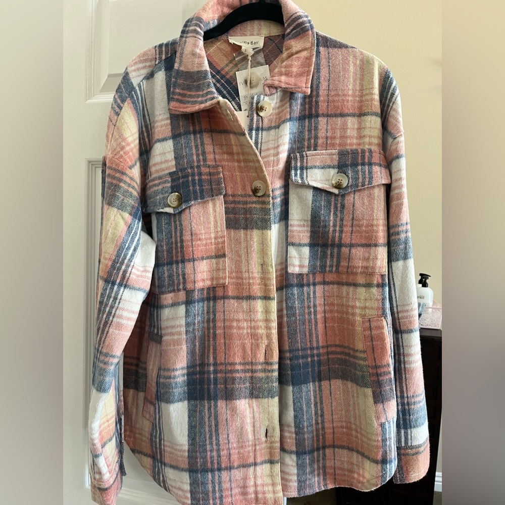 Vanilla Bay Pink and Blue Utility Jacket Shacket